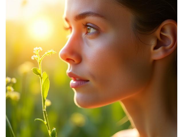 健康な肌のクローズアップと若い植物