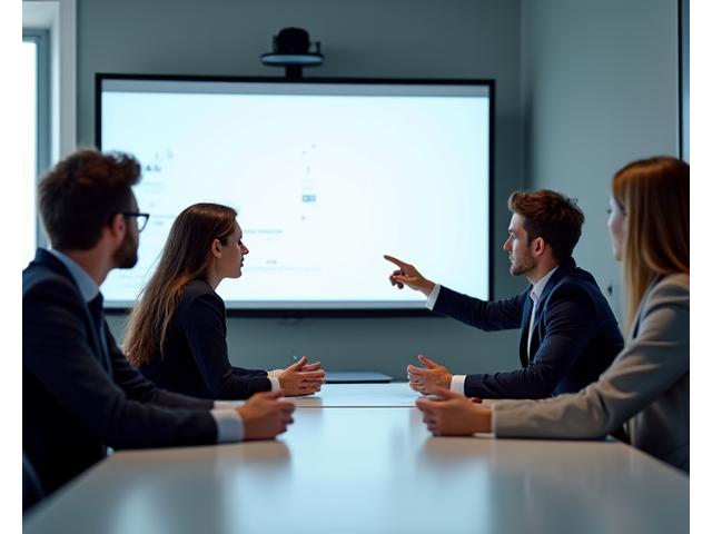 複数人がディスカッションしている企業研修の様子。プロフェッショナルな環境を表現